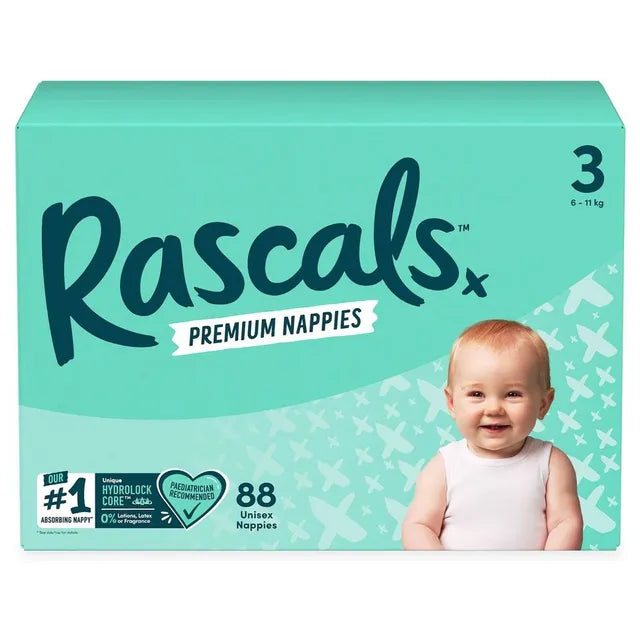 Rascals Premium Baby Diapers Jumbo Box - Size 3 - 6-11kg - 88Pcs