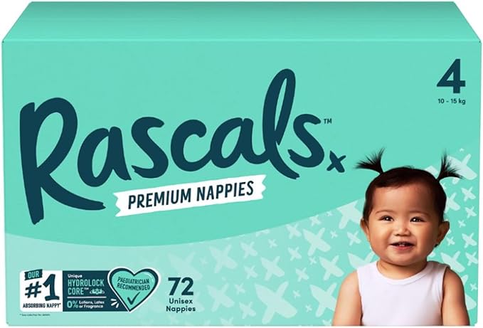 Rascals Premium Baby Diapers Jumbo Box - Size 4 - 10-15kg - 72Pcs