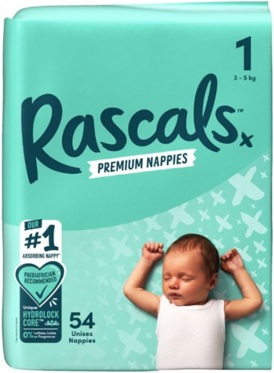 Rascals Premium Baby Diapers - Size 1 - 3-5kg - 54Pcs