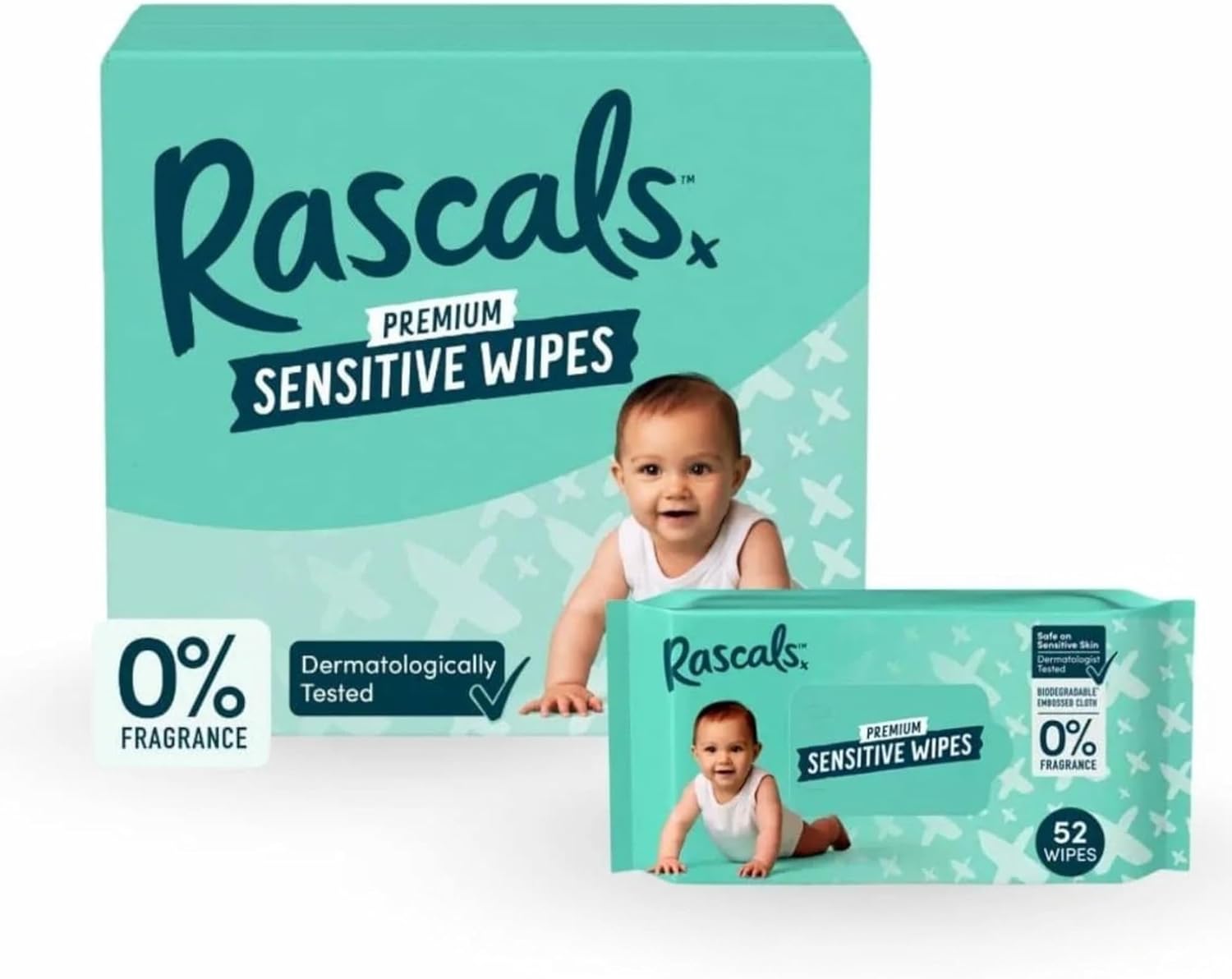 Rascals Premium Baby Sensitive Wipes Pack of 624 (12 x 52)