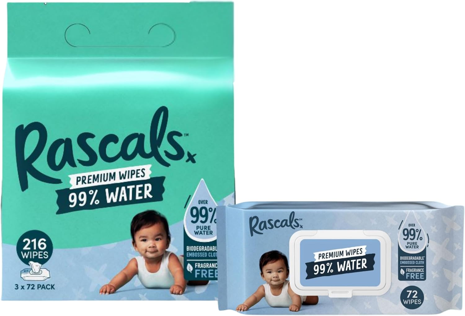 Rascals Premium Water Wipes Pack of 216 (72 x 3)