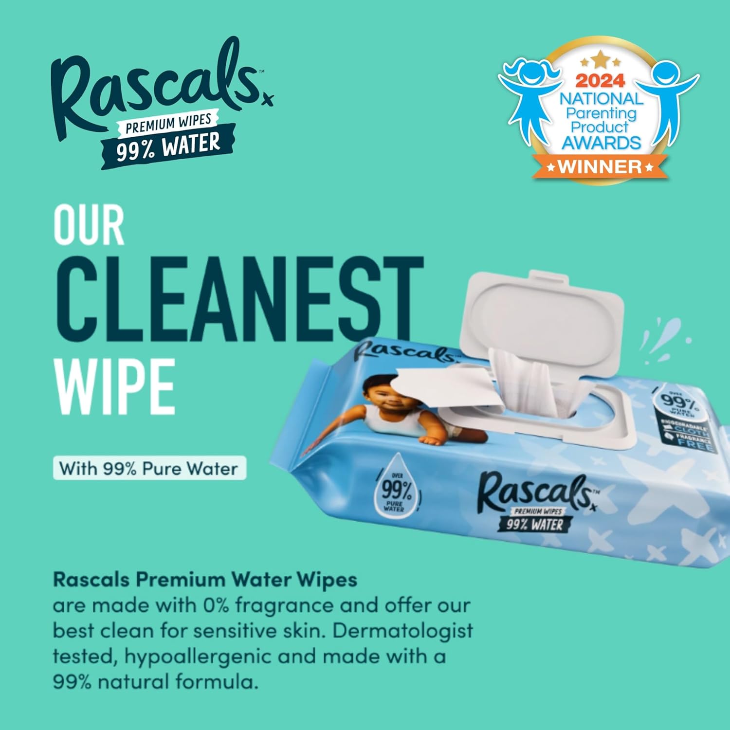 Rascals Premium Water Wipes Pack of 216 (72 x 3)