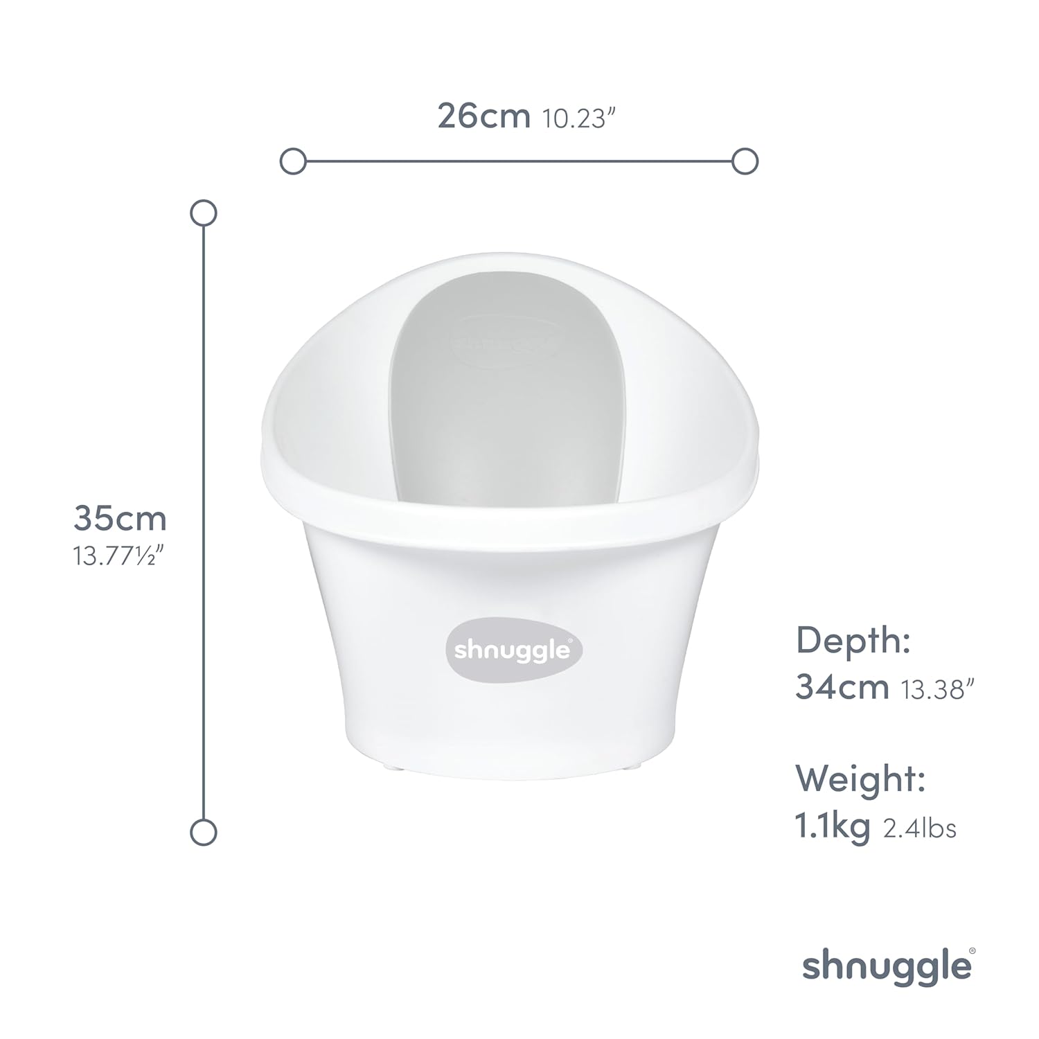 Shnuggle Newborn Baby Bath with Plug- Pebble Grey