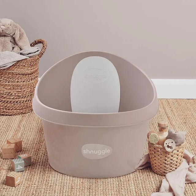 Shnuggle Toddler Bath Tub with Plug and Seat Support Taupe Shnuggle Yallatoys