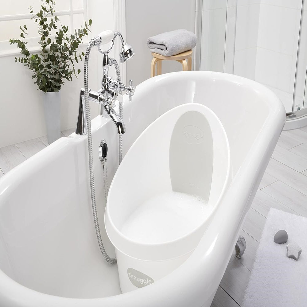 Shnuggle Toddler Bath Tub with Plug and Seat Support White Shnuggle Yallatoys