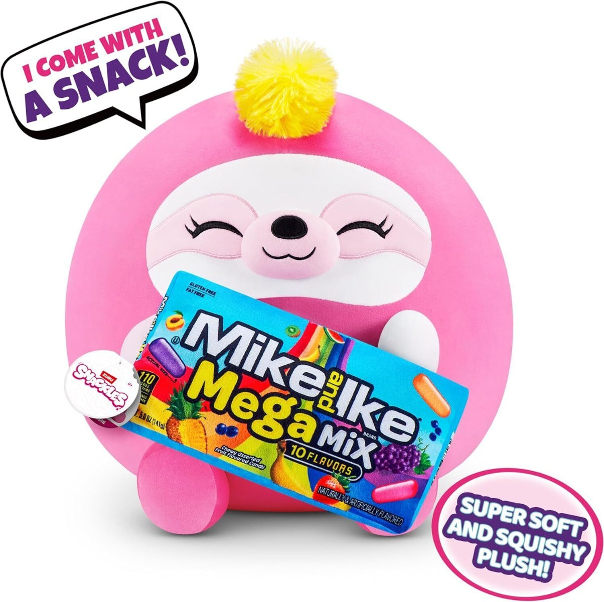 Snackles Sloth Holding MikeandIke Mega Mix Candy Sweets