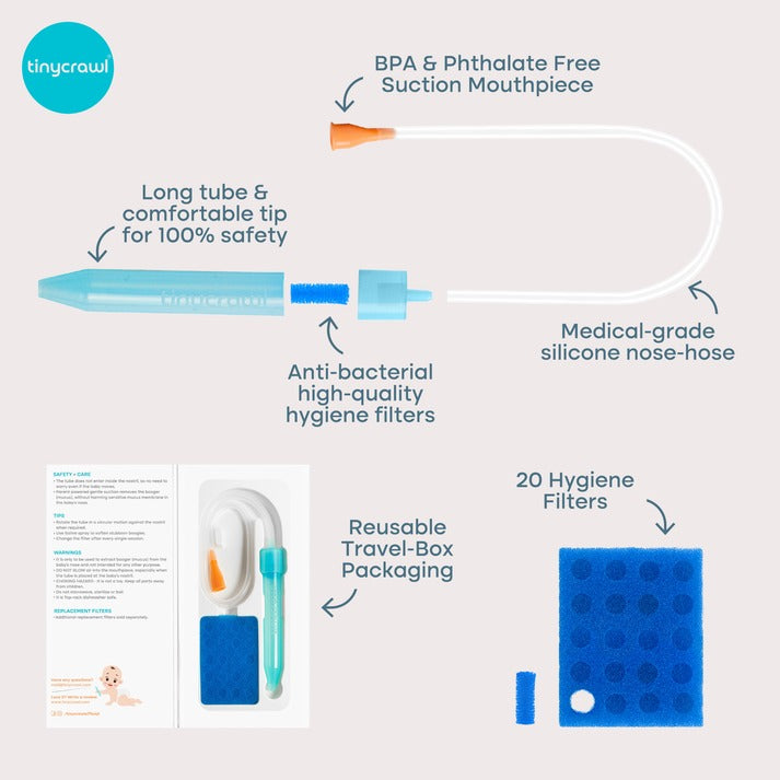 Tinycrawl Boogerbuster Manual Nasal Aspirator With 20+1 Hygiene Filters Tiny Crawl Yallatoys