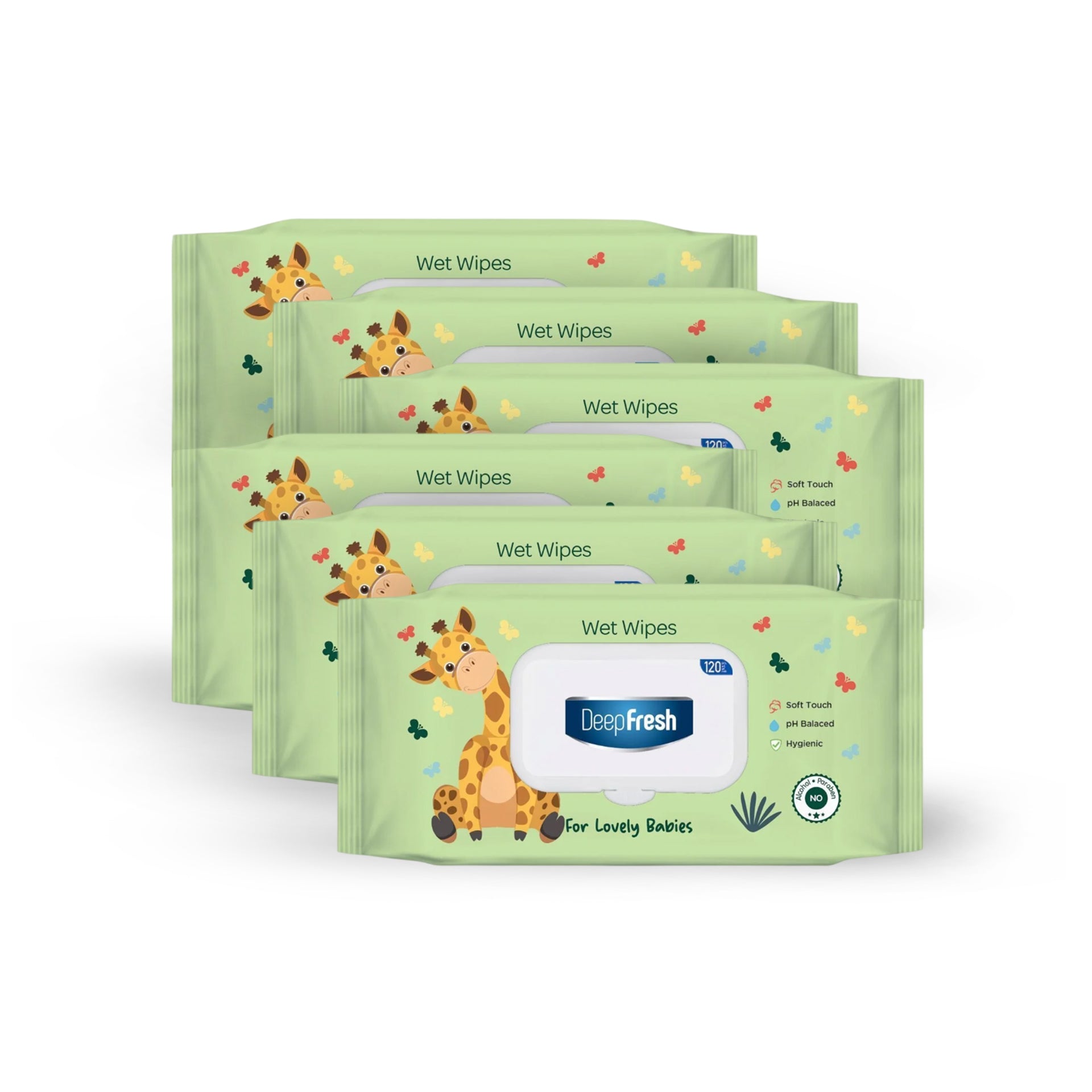 Deep Fresh Lovely Babies Wet Wipes 15Pcs 6 Pack Giraffe Deep Fresh Yallatoys