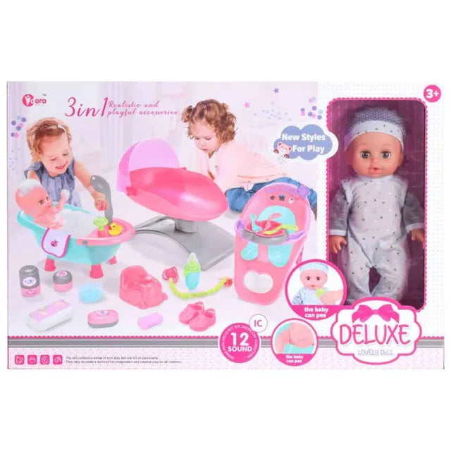 Vdora 3-In-1 Baby Doll Playset with Accessories 17Pcs