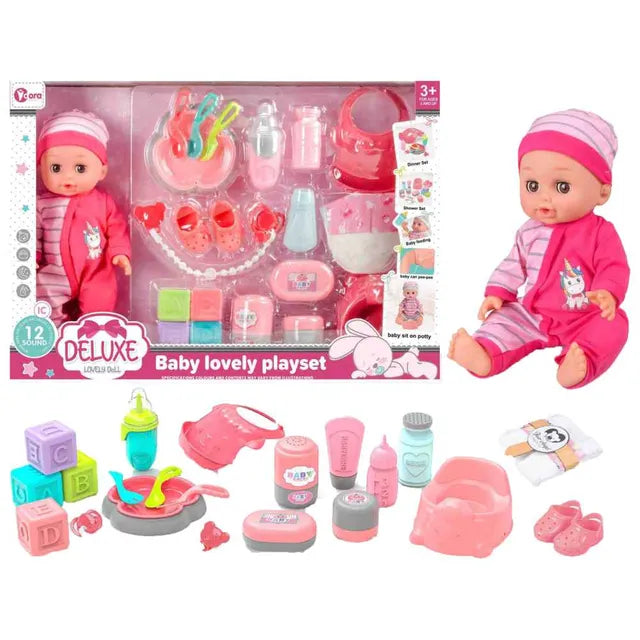 Vdora Dolls Polka Dots Feeding Baby Doll Playset with Accessories 21Pcs