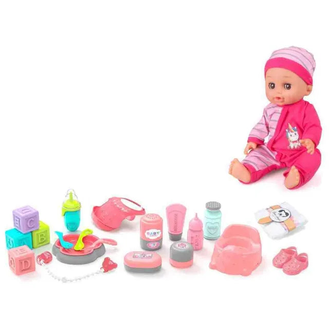 Vdora Dolls Polka Dots Feeding Baby Doll Playset with Accessories 21Pcs