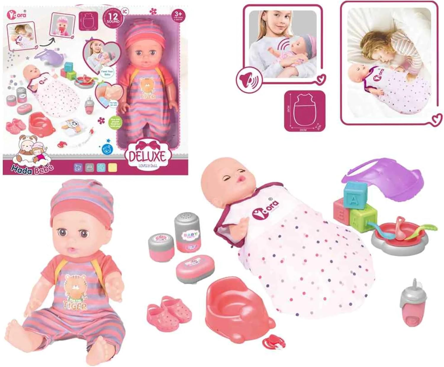 Vdora Dolls Baby Girl Doll with Sleeping Bag Set 17 Pieces