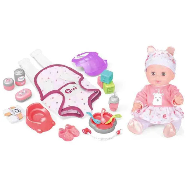 Vdora Dolls Baby Girl Doll with Sleeping Bag and Accessories - 17 Pcs