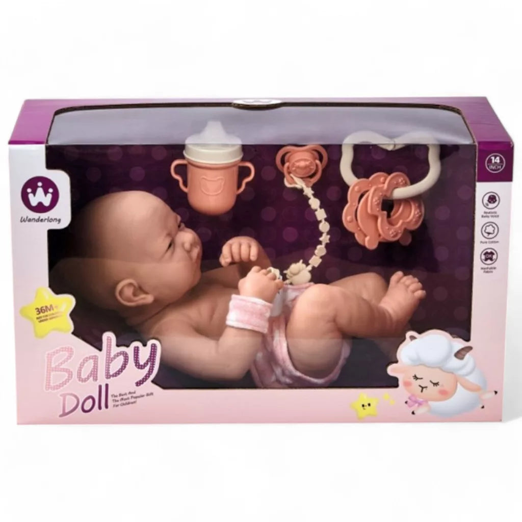 Wandalong 14 inch baby doll with pacifier and rattle