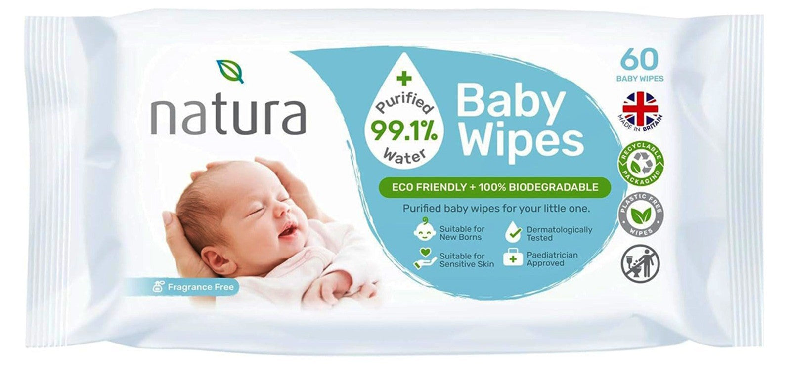 Natura Baby Biodegradable Unscented Water Wipes 60s Natura Yallatoys