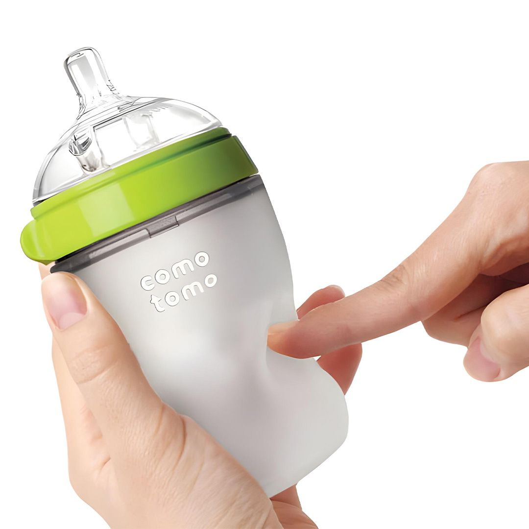 Comotomo  Natural Feel Baby Bottle Single Pack  Green & White  150 Ml Comotomo Yallatoys