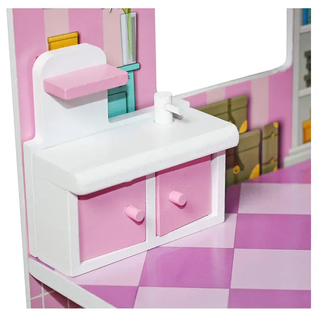 Wooden dollhouse toy with furniture