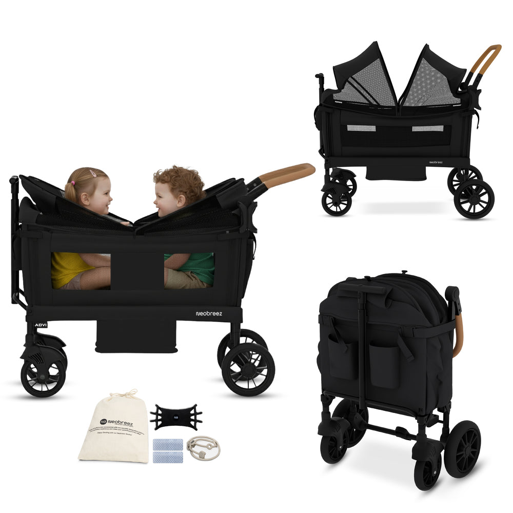 Neobreez ADVI Wagon Cargo Push and Pull Foldable Double Stroller Black Neobreez Yallatoys