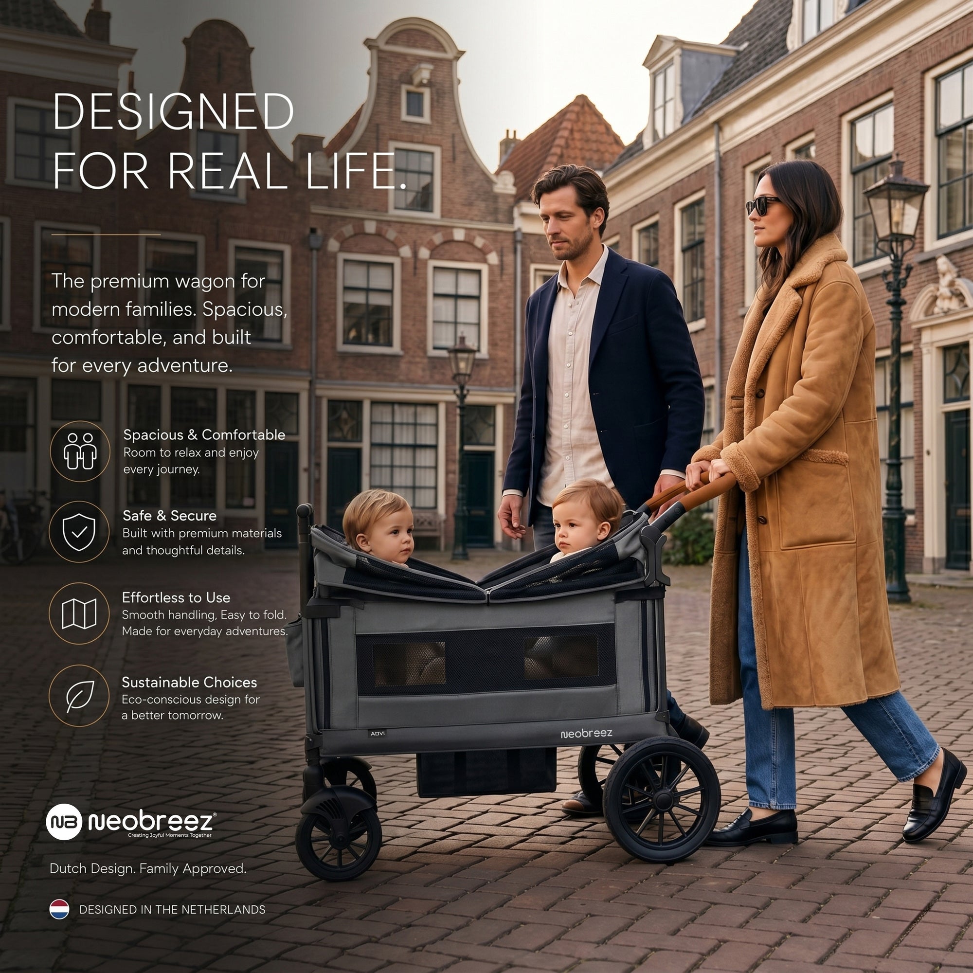 Neobreez Advi Wagon Cargo Push And Pull Foldable Double Stroller Dark Grey