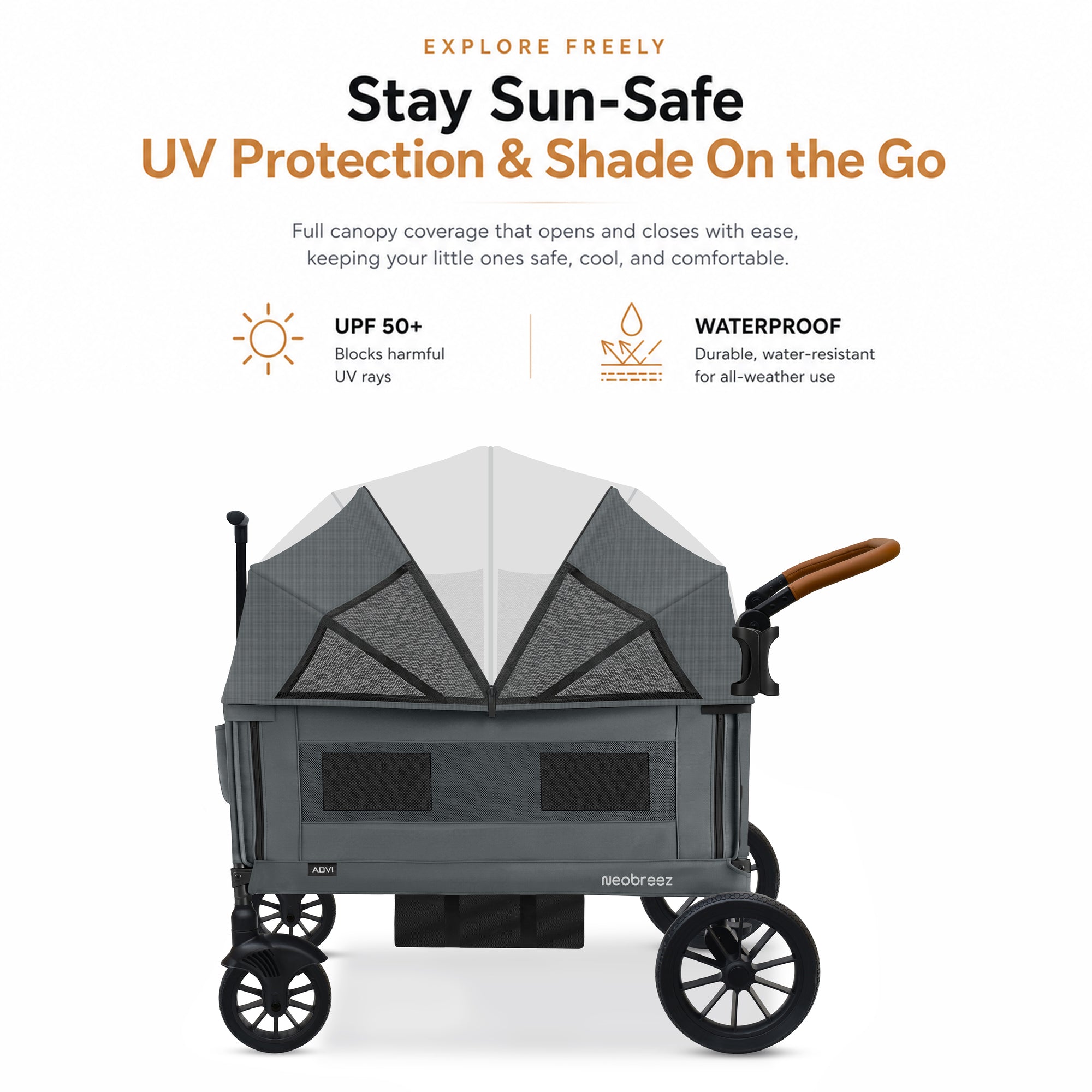 Neobreez Advi Wagon Cargo Push And Pull Foldable Double Stroller Dark Grey