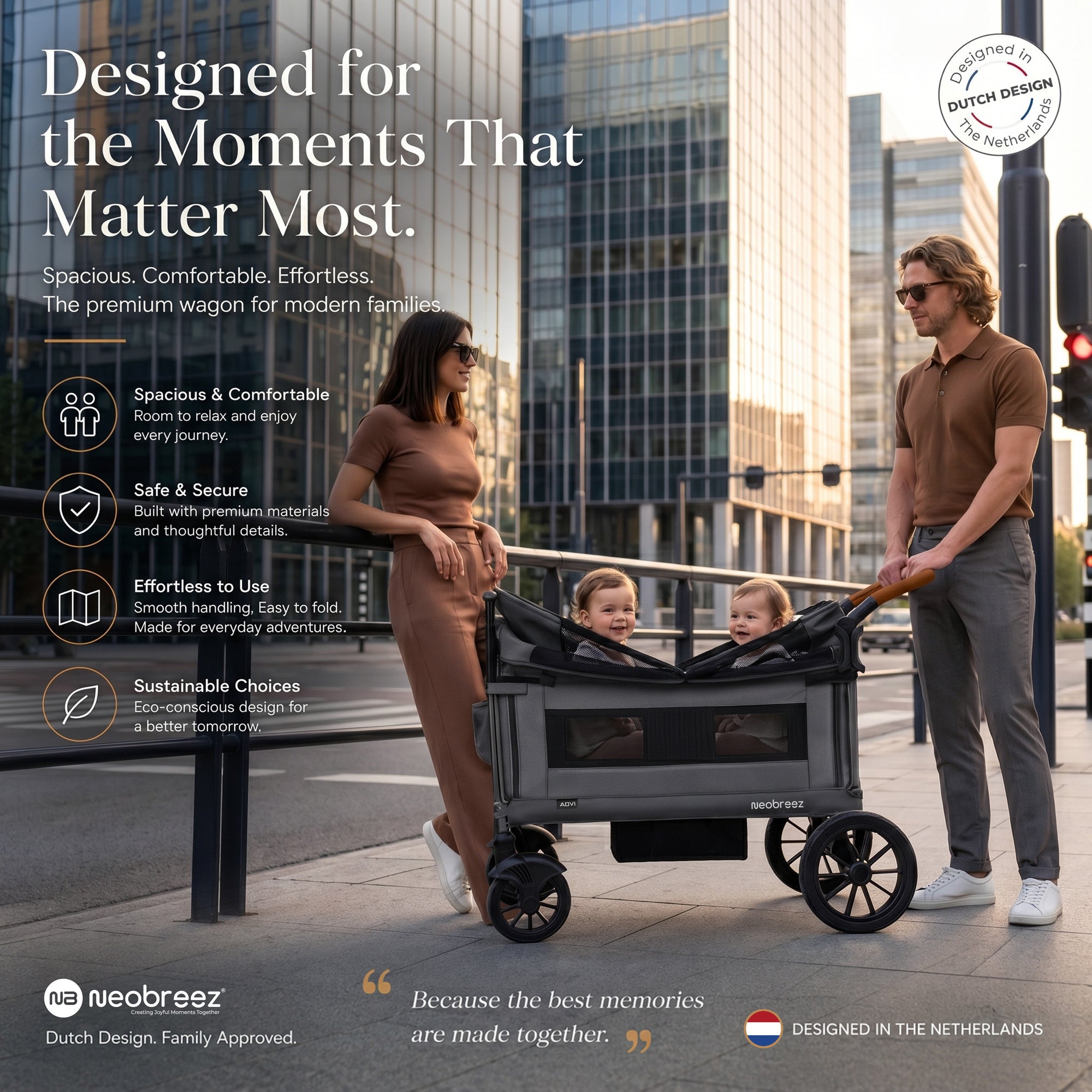 Neobreez Advi Wagon Cargo Push And Pull Foldable Double Stroller Dark Grey