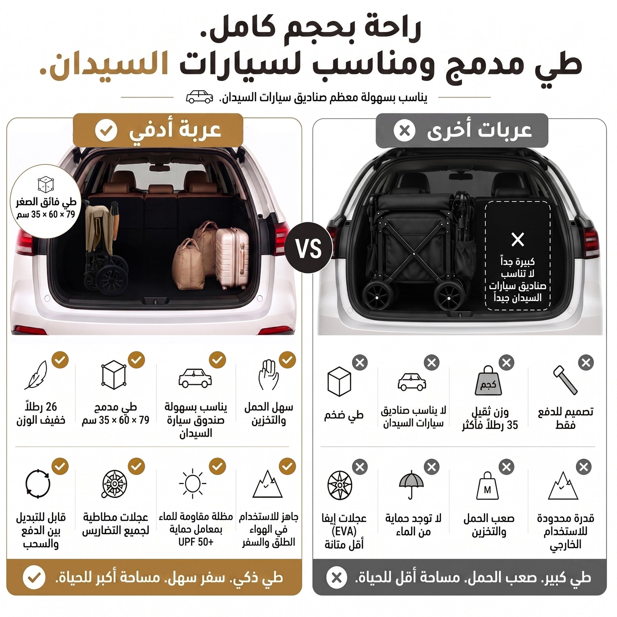 عربة نيبريز ADVI عربة توأم قابلة للطي مع دفع وسحب