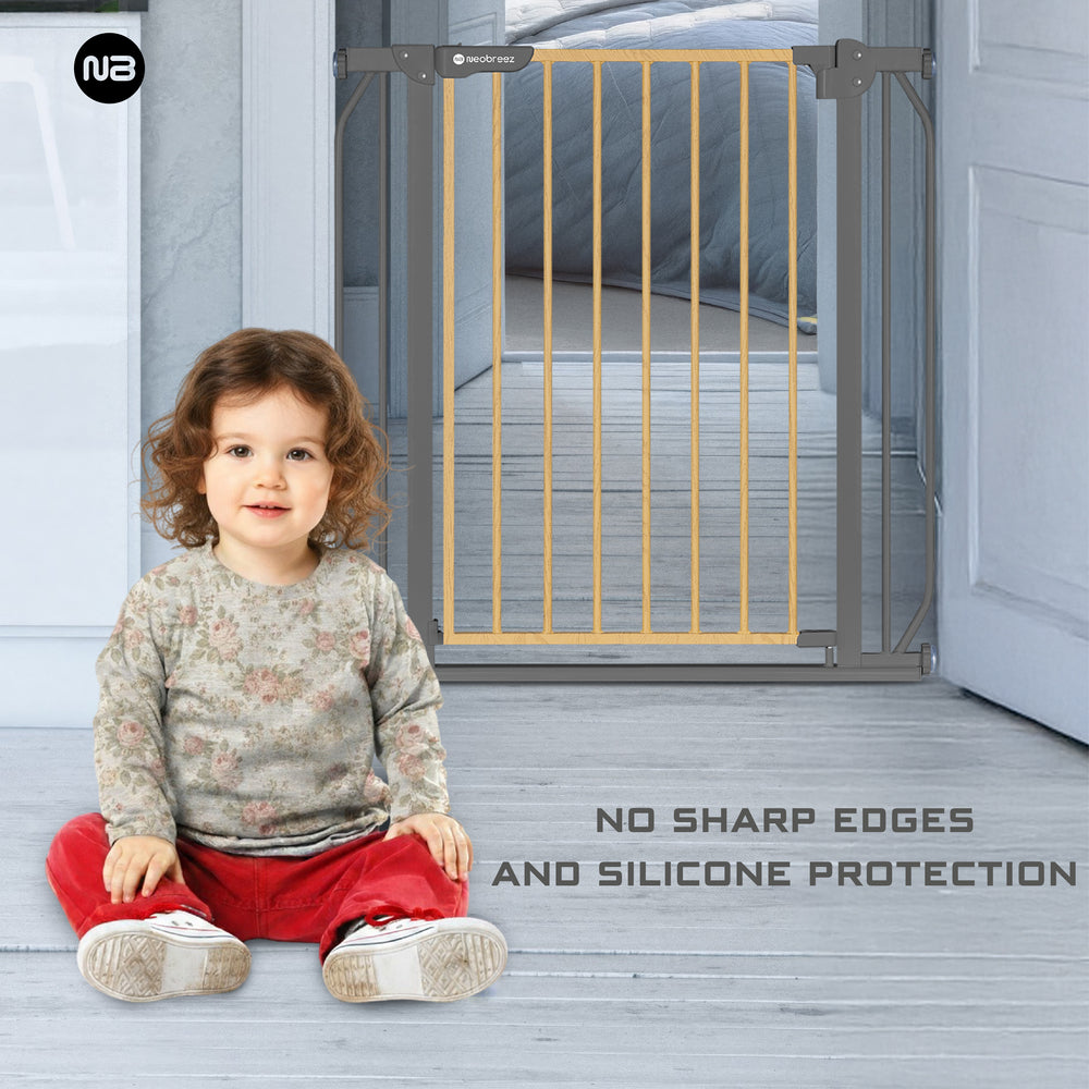 Neobreez Fermii Auto Close Baby Gate No Drill Stair Barrier 75-110Cm Grey