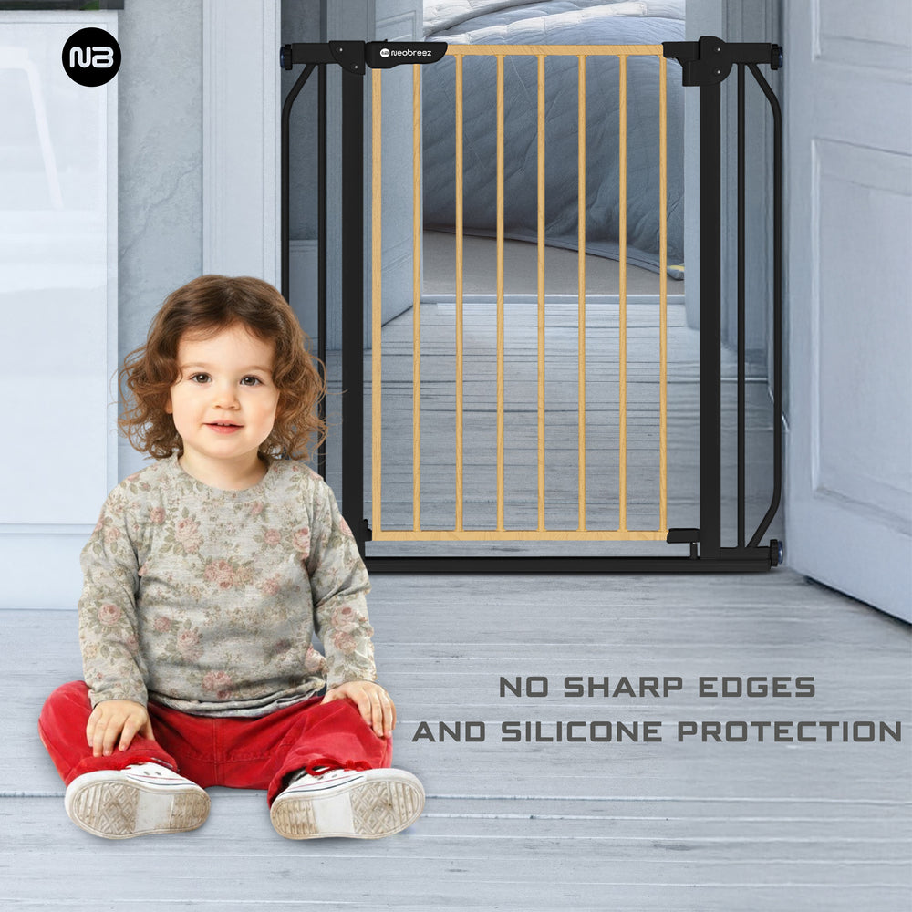 Neobreez Fermii Auto Close Baby Gate No Drill Stair Barrier 75-110Cm Black