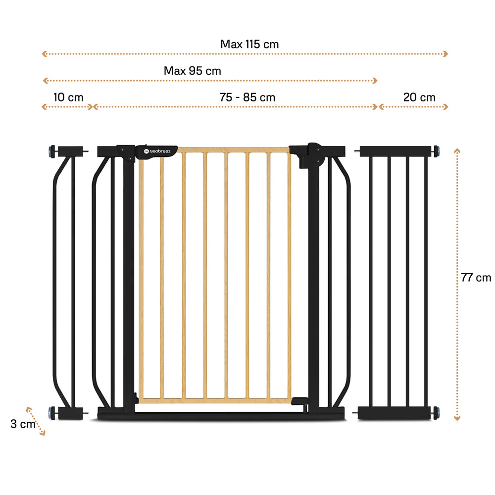 Neobreez Fermii Auto Close Baby Gate No Drill Stair Barrier 75-110Cm Black
