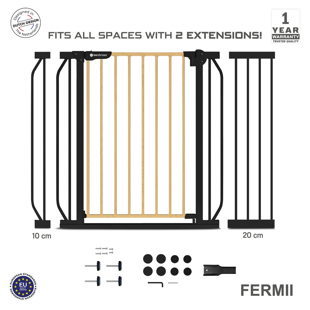 Neobreez Fermii Auto Close Baby Gate No Drill Stair Barrier 75-110Cm Black