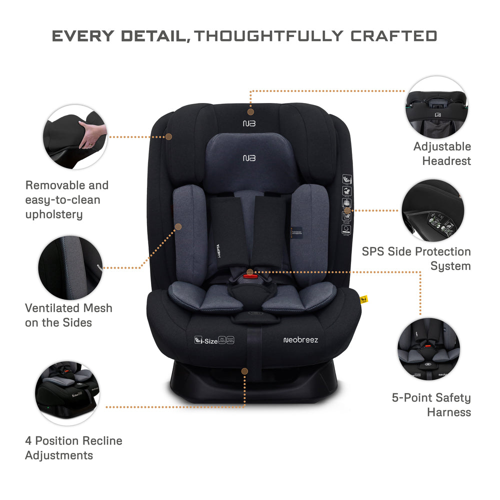 Neobreez i-Hepta i-Size All-In-1 Convertible Car Seat Black Gray