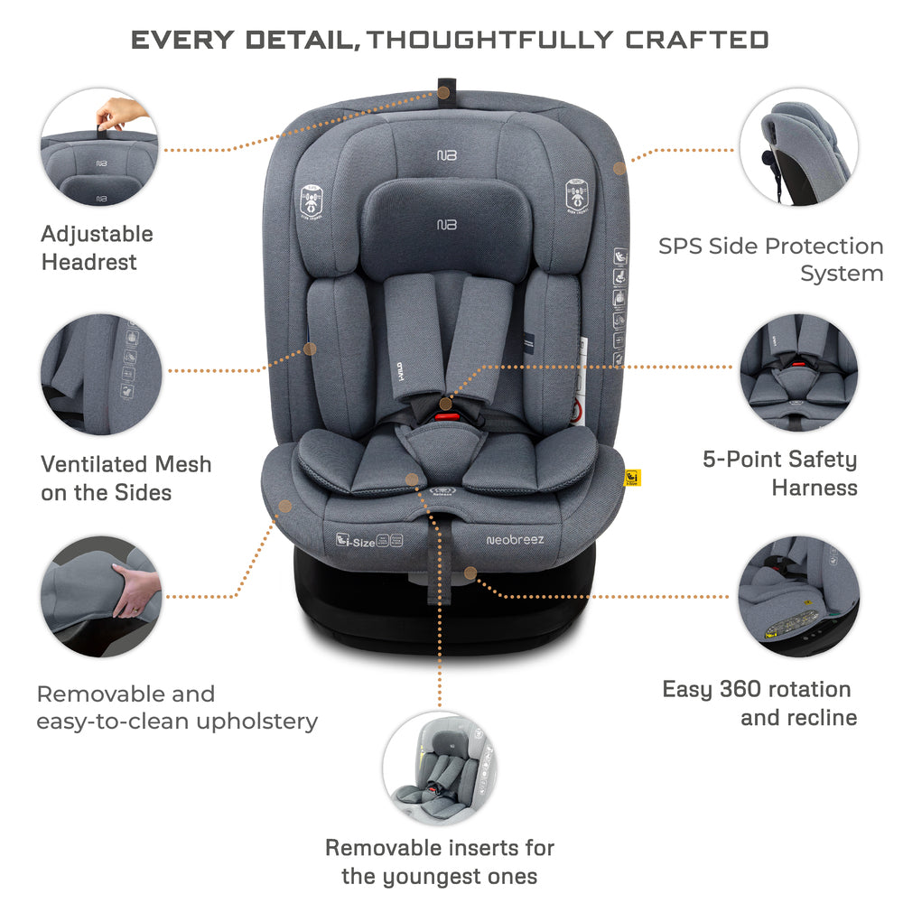 Neobreez - i-Vilo 360-Degree Isofix i-Size Car Seat Grey