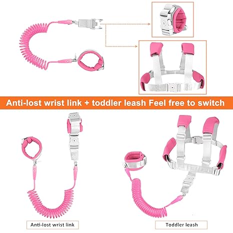 2 in 1 Toddler Safety Leash with Harness -Pink