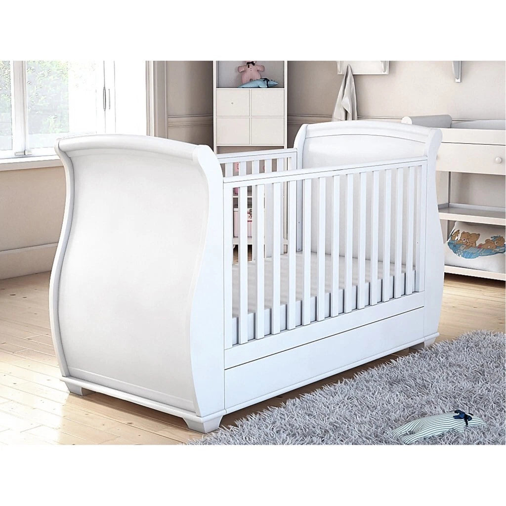 Bel Sleigh Drop Side Cot Bed White Yalla Generic Play Yallatoys
