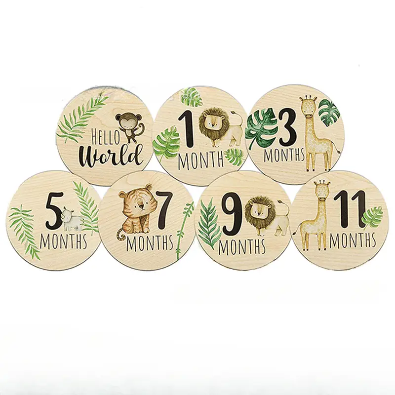 Wooden Baby Monthly Double Sided Milestone Cards With Animal Prints Yalla Gifting Yallatoys