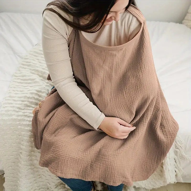 Cotton Muslin Nursing Cover with Arch Neckline Brown Yallamomz Yallatoys