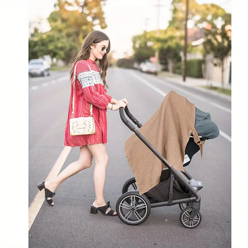 Cotton Muslin Nursing Cover with Arch Neckline Brown Yallamomz Yallatoys