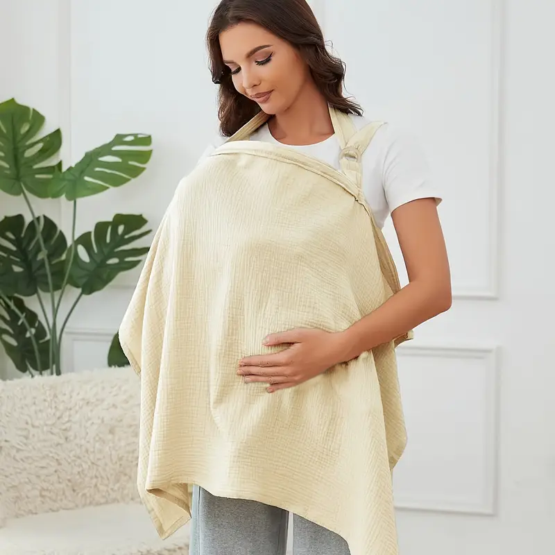 Cotton Muslin Nursing Cover with Arch Neckline Beige Yalla Gifting Yallatoys