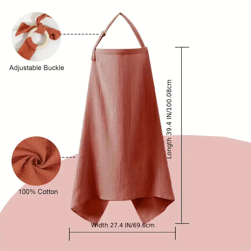 Cotton Muslin Nursing Cover with Arch Neckline Brick Red Yalla Gifting Yallatoys