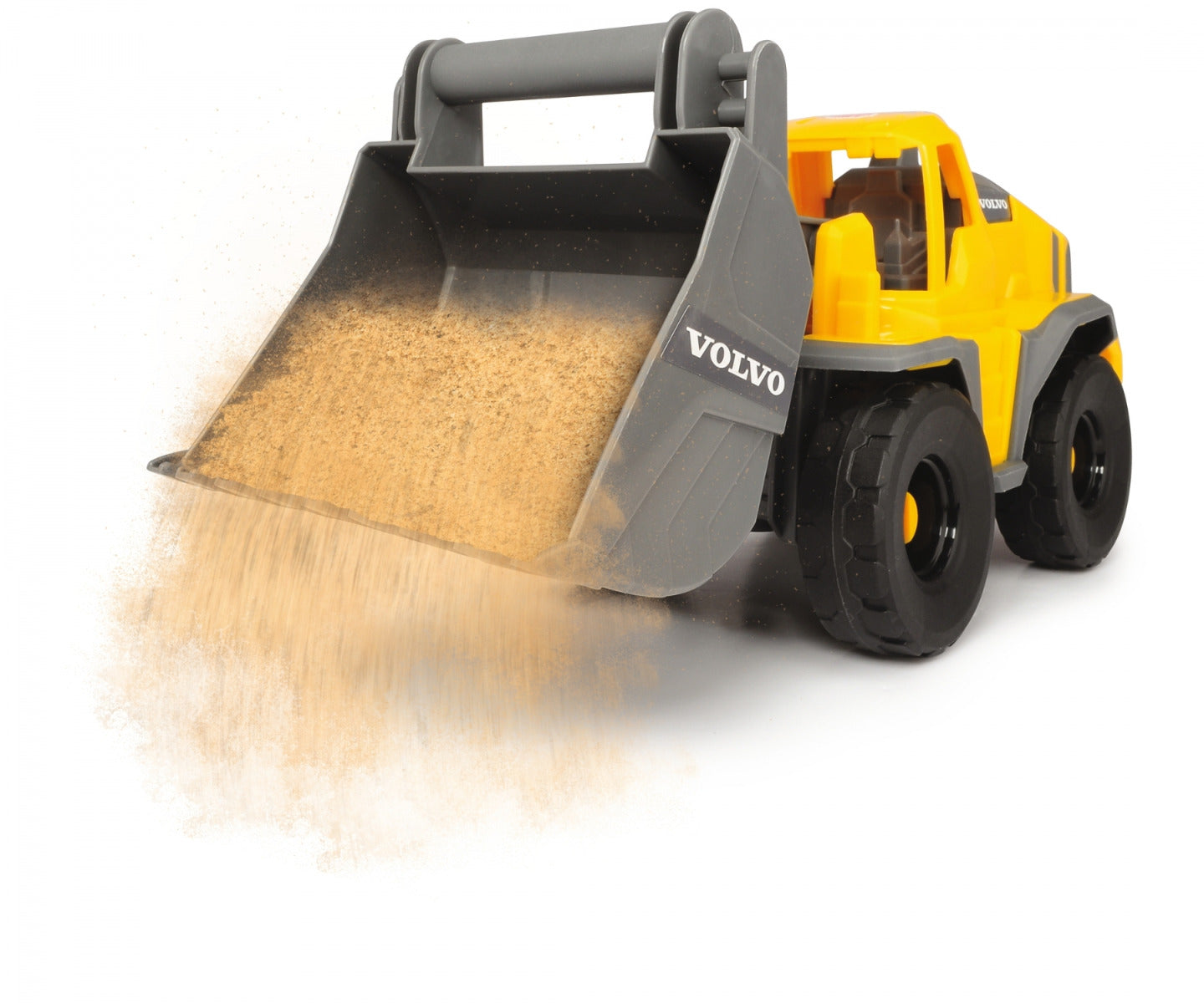 Yellow wheel loader moving bucket