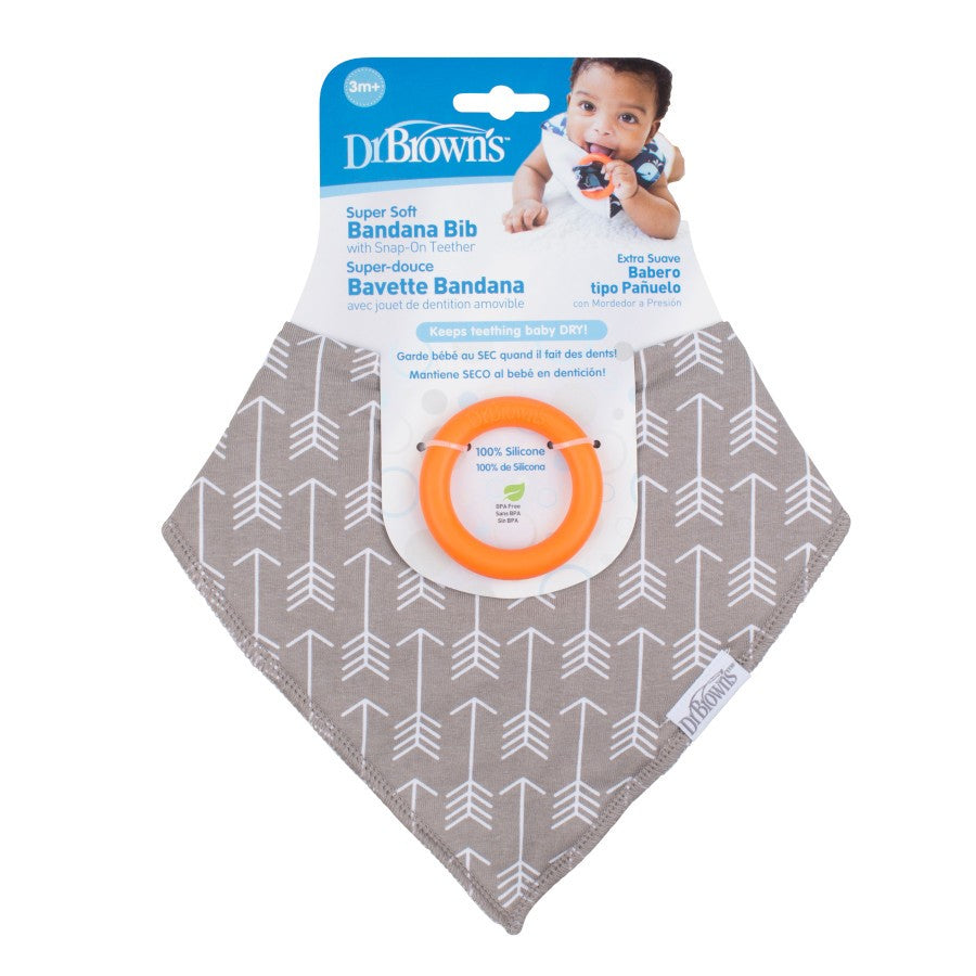 Buy Dr.Browns Bandana Bib With Teether  Gray Arrows  Orange Teether | Yallatoys.com