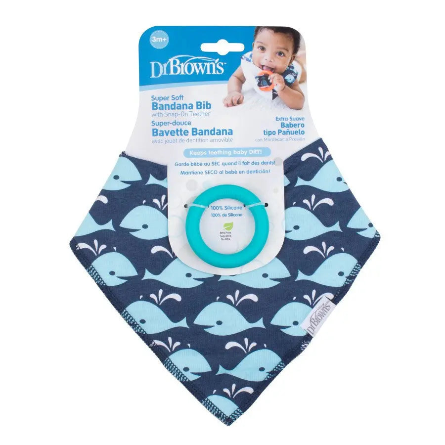 Dr Browns Super Soft Bandana Bibs with Teether Whale Blue Dr Browns Yallatoys