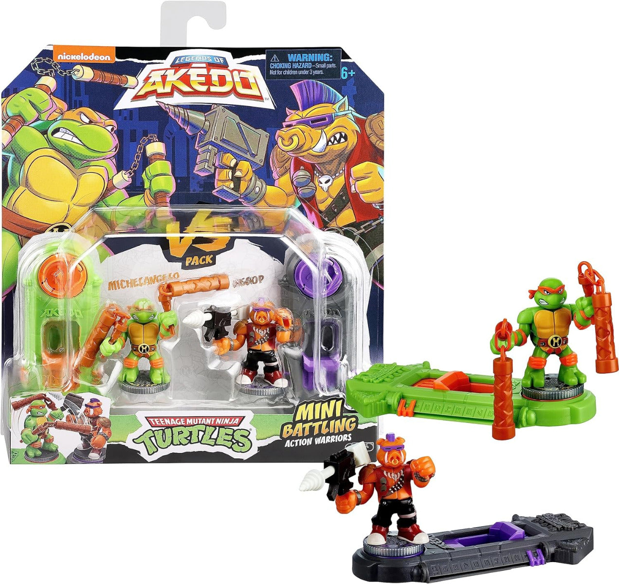 Buy Akedo Teenage Mutant Ninja Turtles Mini Battling Warriors Versus Pack Michelangelo Vs Bebop | Yallatoys.com