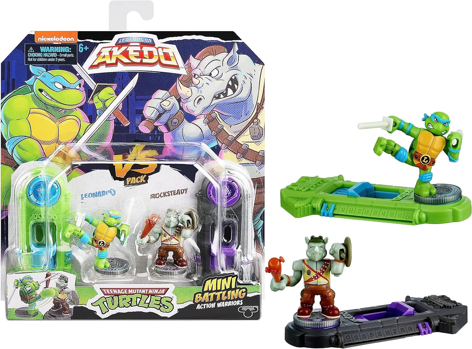 Buy Akedo Teenage Mutant Ninja Turtles Mini Battling Warriors Versus Pack Leonardo Vs Rocksteady | Yallatoys.com