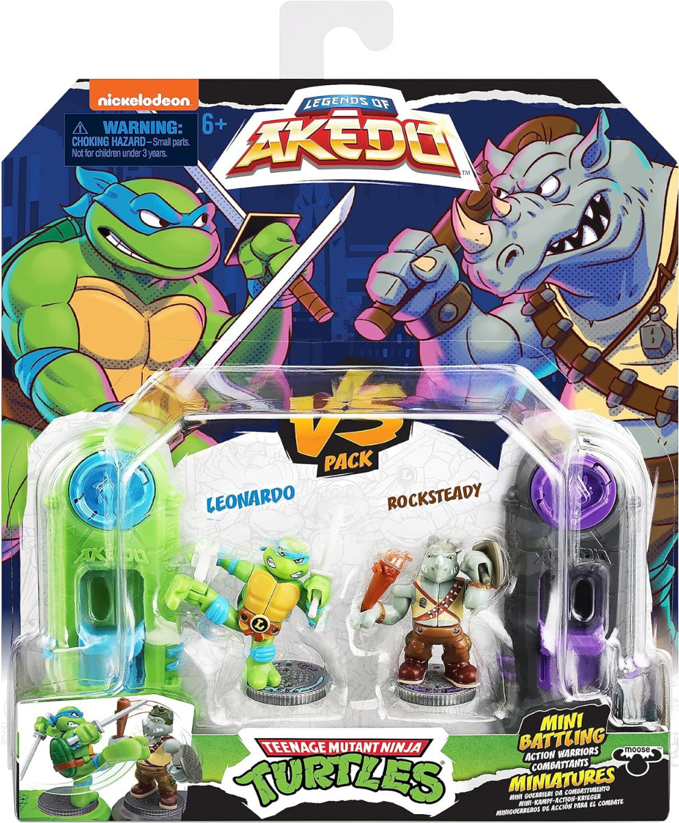 Buy Akedo Teenage Mutant Ninja Turtles Mini Battling Warriors Versus Pack Leonardo Vs Rocksteady | Yallatoys.com