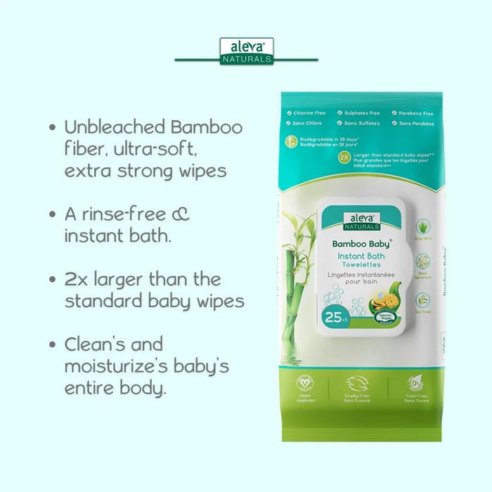 Aleva Naturals Bamboo Baby Instant Bath Towelettes 25pcs Aleva Naturals Yallatoys