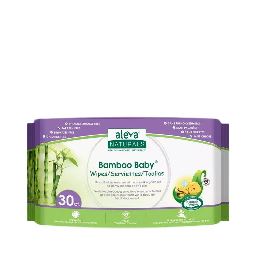 مناديل الأطفال المصنوعة من الخيزران من Aleva Naturals بحجم السفر 30 قطعة