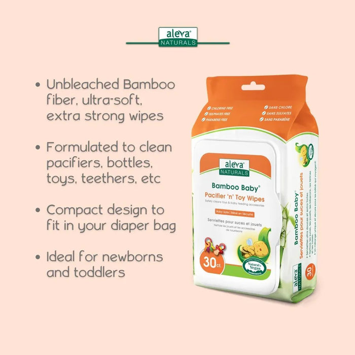 Aleva Naturals Bamboo Baby Specialty Pacifier & Toy Wipes 30pcs Aleva Naturals Yallatoys