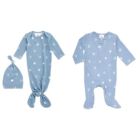 Aden + Anais Comfort Knit Knotted Gown & Hat Blue Moon 0-3m Set Of 2pcs aden + anais Yallatoys
