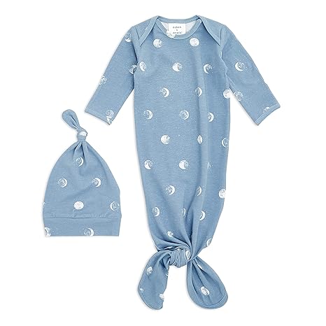 Aden + Anais Comfort Knit Knotted Gown & Hat Blue Moon 0-3m Set Of 2pcs aden + anais Yallatoys